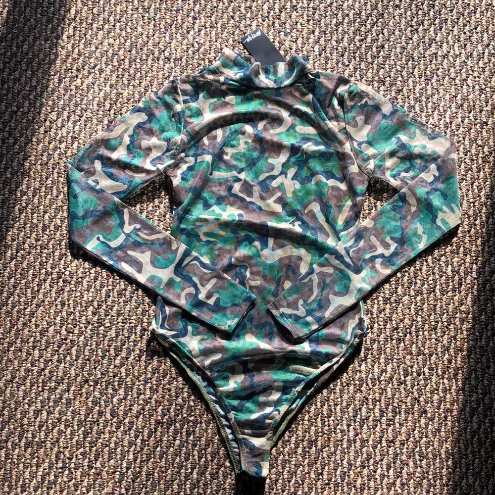 Nasty Gal Sheer Mesh Camo Leotard (New with Tags)
